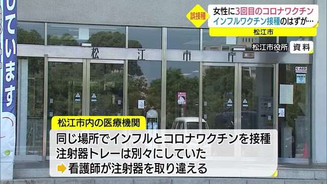 インフルエンザワクチン接種のはずが…コロナワクチンを誤接種される　女性は３回目接種に…（松江市）（TSKさんいん中央テレビ） - Yahoo!ニュース
