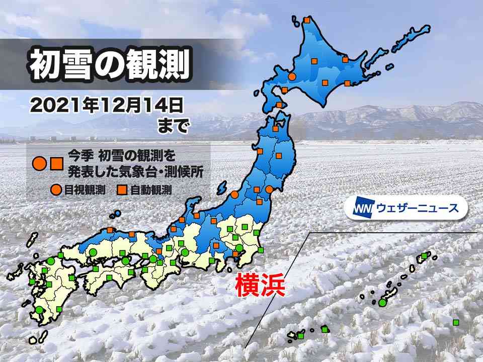 横浜で初雪を観測　関東地方では初 平年よりも1日早い冬の便り