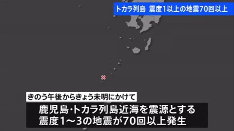 トカラ列島、震度１以上の地震７０回以上（TBS系（JNN）） - Yahoo!ニュース
