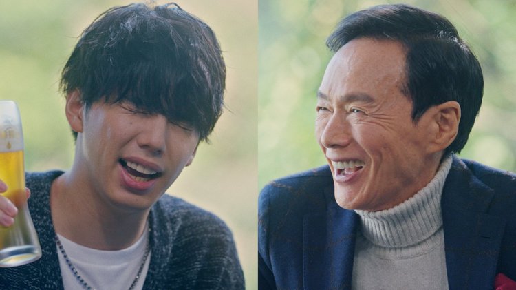 森進一＆Hiro親子が広告初共演　照れを隠しながら初乾杯「なんか、深いね」 | ORICON NEWS