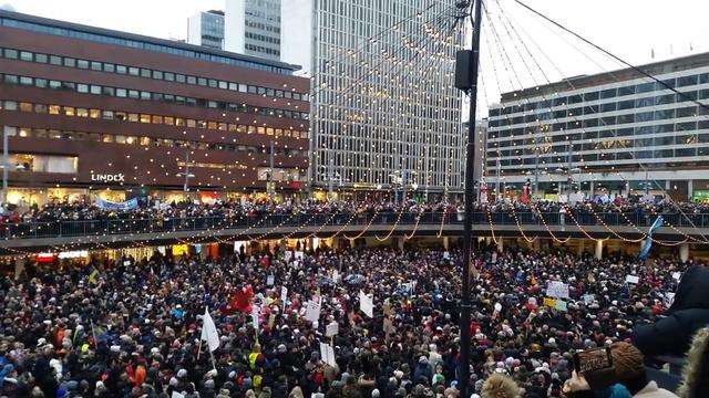Large protest against vaccine passports in central Stockholm, the capital of Sweden.