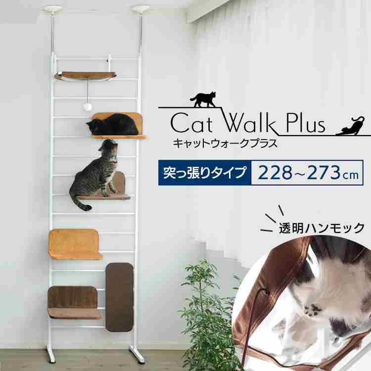 【楽天市場】【2222円OFFクーポン対象！22日迄】＼レビュープレゼント！／キャットタワー 突っ張り 省スペース スリム 爪とぎ 猫 タワー キャットウォークプラスキャットツリー ハンモック付き 多頭飼い 大型猫 シニア ネコ タワー ポール ボンビ 遊び場 棚板 ダークブラウン【D】：キャットランド