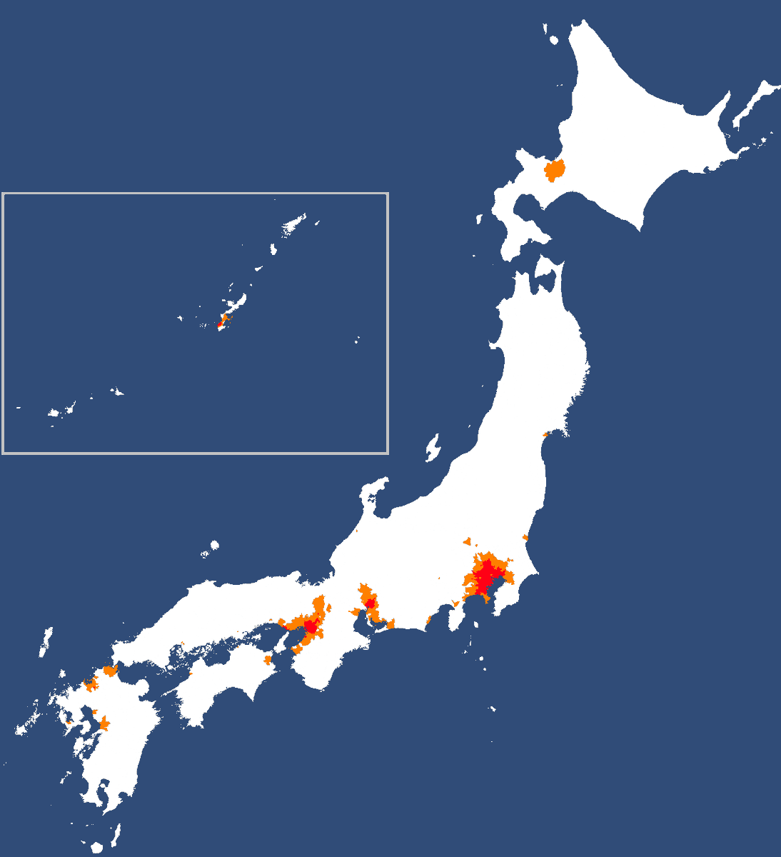日本ってこんなに偏ってるんだ…！ 国内人口の半分が、色付きの地域に集中しちゃっているらしい