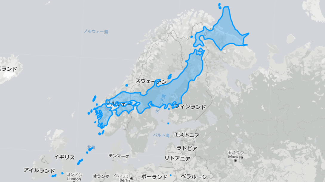 「意外とデカい日本列島」などメルカトル図法にゆがめられていない本当の国の大きさが分かる「The True Size Of ...」 - GIGAZINE