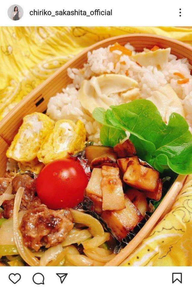 坂下千里子　夫手作り、たけのこご飯弁当に感謝「スゴい」「美味しそう」