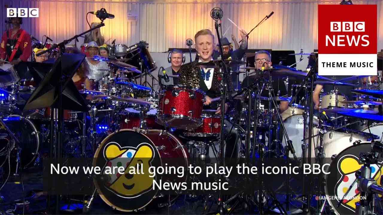 Weatherman Owain Plays EPIC BBC News Theme for Children in Need Drumathon with his fellow Drummers - YouTube