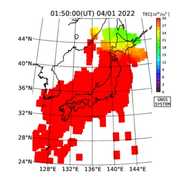  GEONET リアルタイムGPS全電子数マップ (最新6時間、10分間隔)