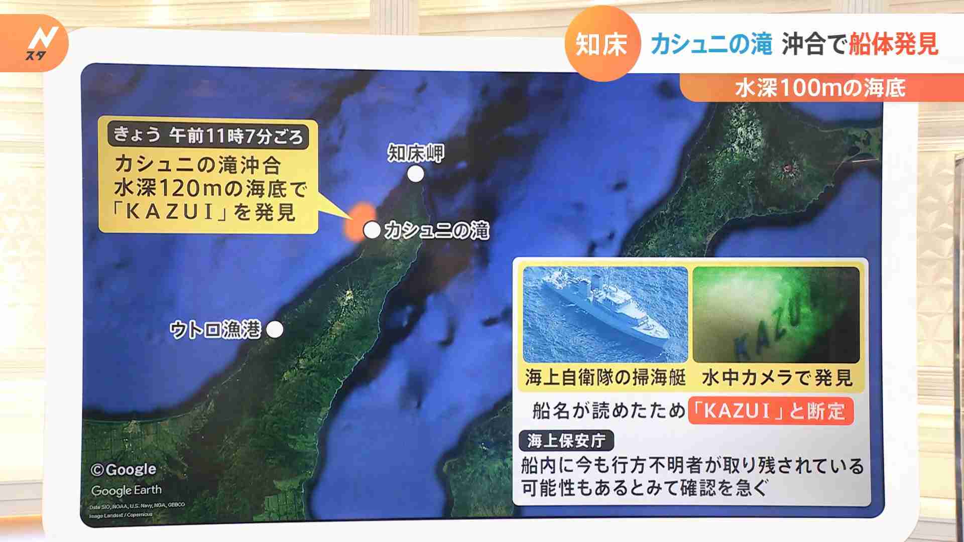 「水深120mからの引き揚げ作業は相当難しい」　知床　カシュニの滝沖合で船体発見【Nスタ】（TBS NEWS DIG Powered by JNN） - Yahoo!ニュース