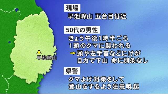 ５０代男性 クマに襲われけが　早池峰山を登山中＜岩手県＞　（岩手めんこいテレビ） - Yahoo!ニュース