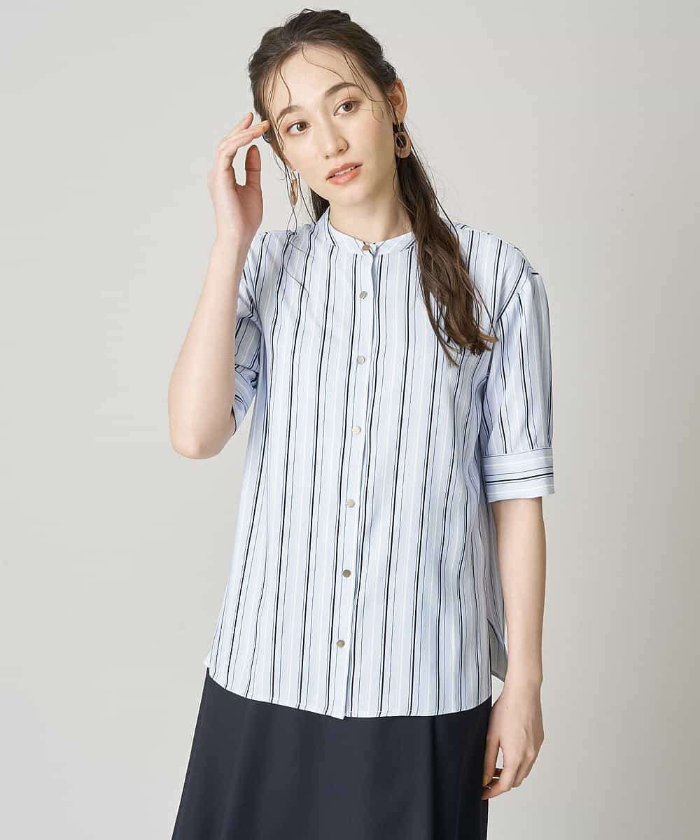 【洗濯機で洗える】スタンドカラーストライプブラウス(ブラウス / シャツ) | OFUON(オフオン)｜イトキンオンラインストア