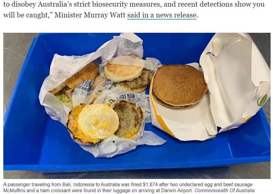 スーツケースの中に未申告の朝マック 空港で探知犬が発見し24万円超の罰金を払う羽目に(豪)