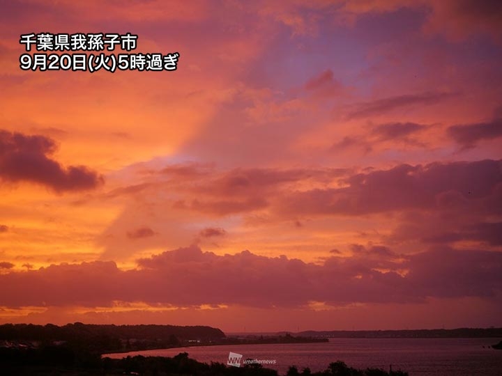 関東から東北で赤やピンク色の朝焼け　台風14号が関係（ウェザーニュース） - Yahoo!ニュース