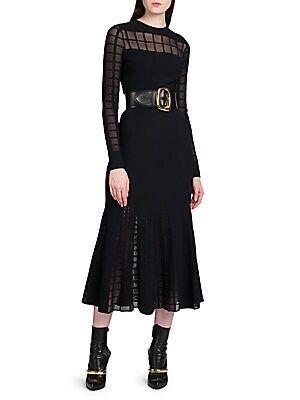 Windowpane Knit Midi Dress