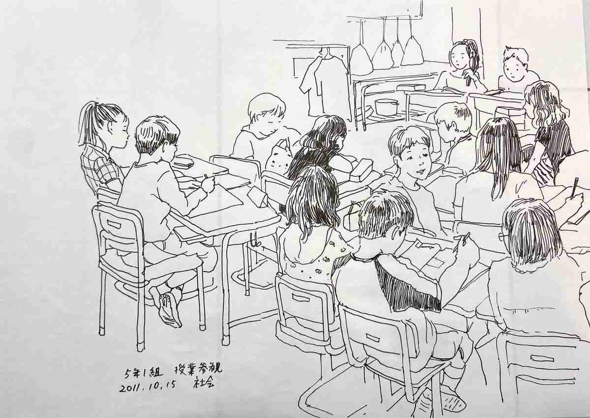 【画像】「昔母が授業参観の度に描いてくれたスケッチが出てきました」→素敵な絵の数々に「小説の挿絵みたい」「教室の空気が伝わる」