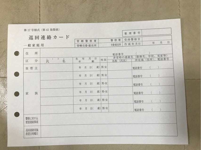 警察巡回カード – 警察巡回連絡カード 任意 – BETE