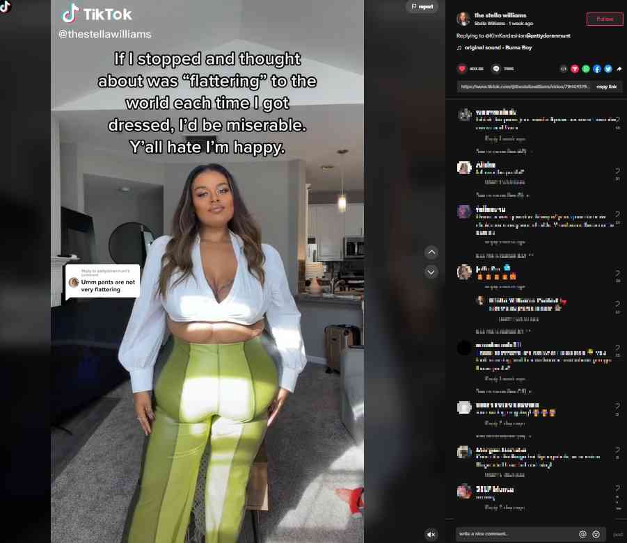 「前にもお尻があるの？」レザーパンツ姿のプラスサイズの女性、「自分に自信」と笑顔（米）