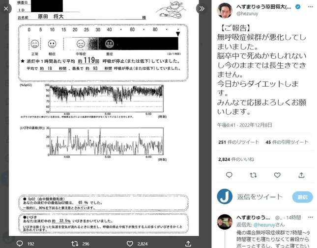 へずまりゅう「脳卒中で死ぬかもしれない」 病状悪化で危機…「5年放置した俺もやばいわ」