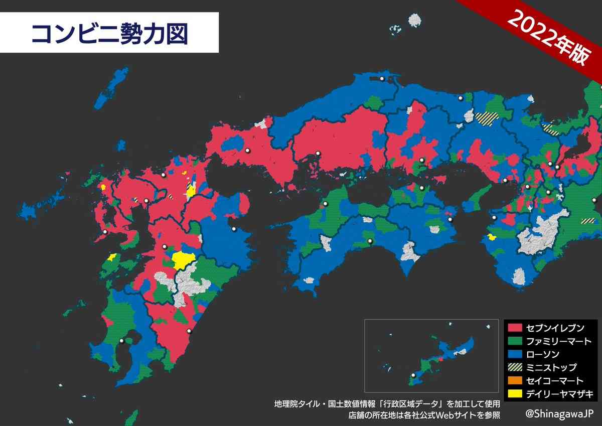 セブン、ファミマ、ローソンなど コンビニ“勢力分布”を可視化した「コンビニ勢力図」最新版が話題に