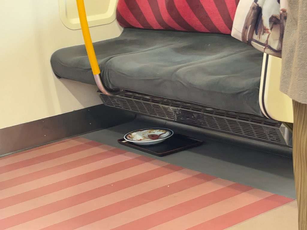 【マナー違反】電車の座席下を撮影した1枚 乗客や店に迷惑がかかってしまう