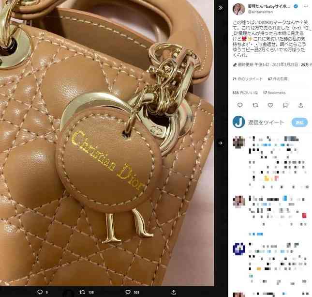 12万円払った「ディオールのバッグ」が偽物だった　売主は友達...被害のアイドル憤慨「金返せ」