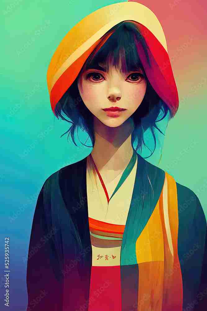 colorful Portrait of an Asian Lady Stock イラスト | Adobe Stock