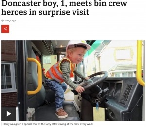 ゴミ収集車が大好きな1歳男児のために、作業員らが心温まるサプライズ(英)