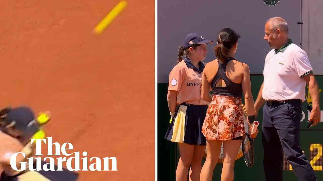 French Open: doubles pair disqualified after stray shot leaves ball girl in tears - YouTube