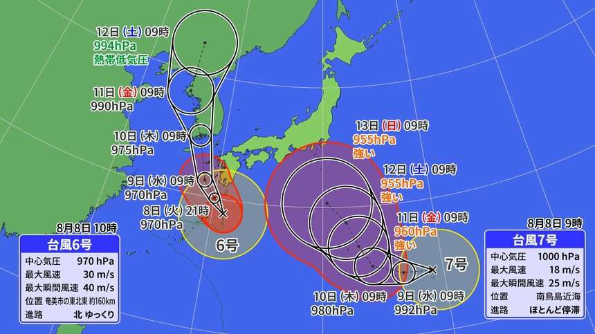 台風6号　九州本土の一部が暴風域に　スピード遅く荒天が長引くおそれ