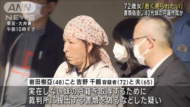 「若く見られたい」72歳の女 実在しない40代妹の戸籍作成 役所などの書類偽造か - ライブドアニュース
