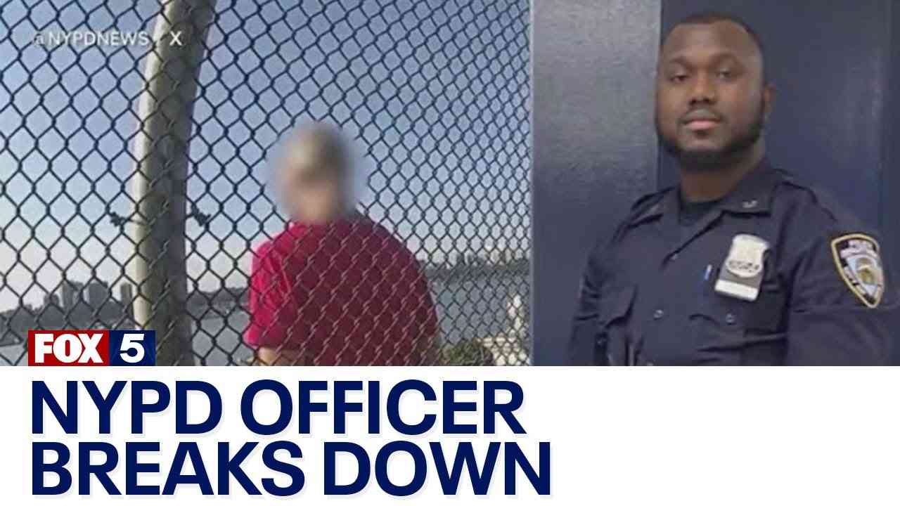 NYPD officer breaks down after helping suicidal man off ledge - YouTube