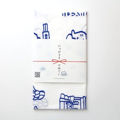 [通販]にゃがさきねこ てぬぐい 線画 ブルー | 石丸文行堂オンラインストア