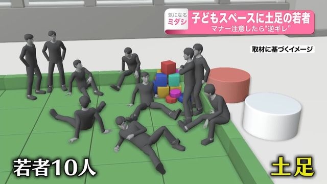 子ども向けスペースに土足で…利用マナー守らぬ若者　注意に“逆ギレ”し…　福井市