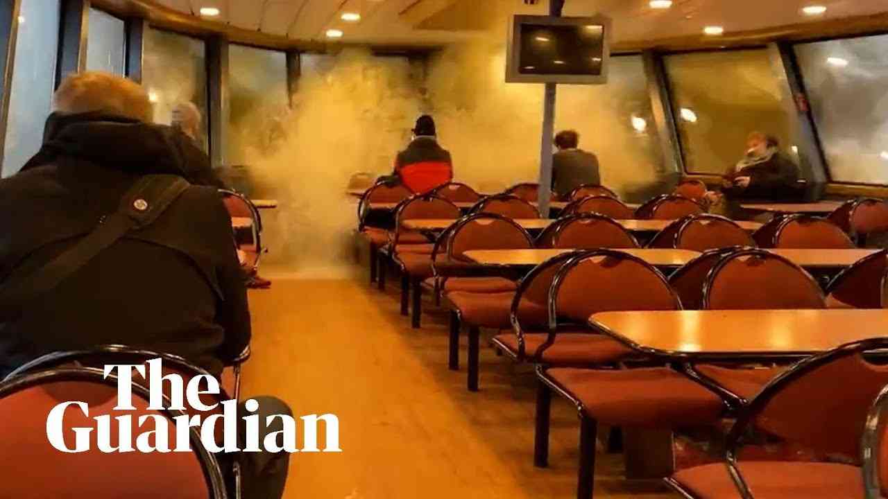 Huge wave shatters ferry window as Storm Ylenia batters Germany - YouTube