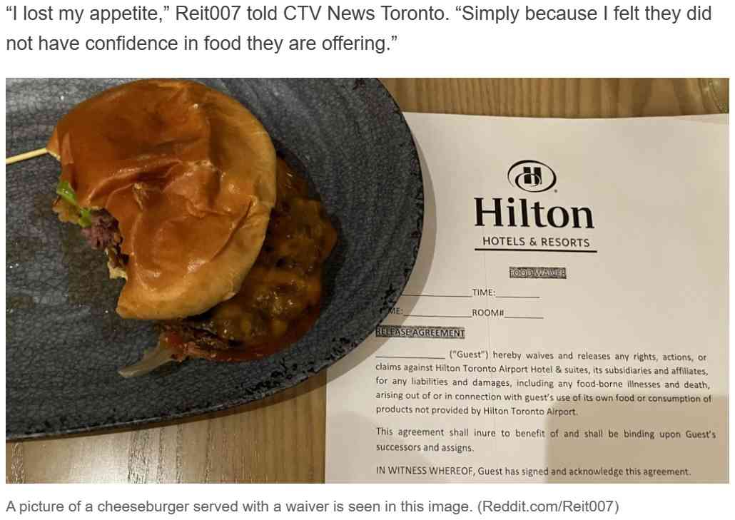 【海外発！Breaking News】ホテルでハンバーガーを頼んだ男性、免責同意書にサインを求められ困惑（カナダ） | Techinsight（テックインサイト）|海外セレブ、国内エンタメのオンリーワンをお届けするニュースサイト