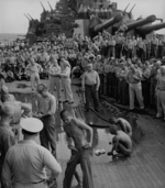 [Photo] Public humiliation of Japanese prisoners of war aboard USS New Jersey, Dec 1944, photo 5 of 6 | World War II Database