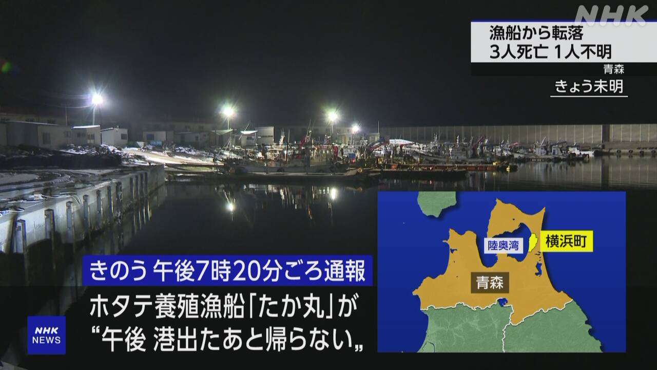 青森県沖で漁船の乗組員4人が海に転落 3人死亡 1人不明 | NHK | 青森県