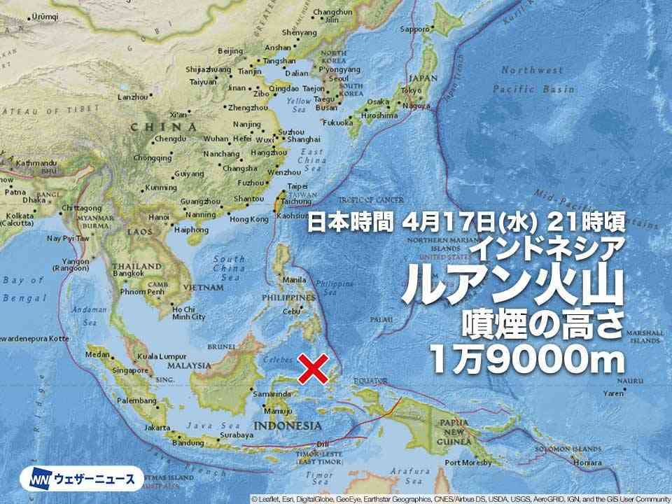 インドネシア・ルアング火山で大規模な噴火　噴煙は高度1万9000mに