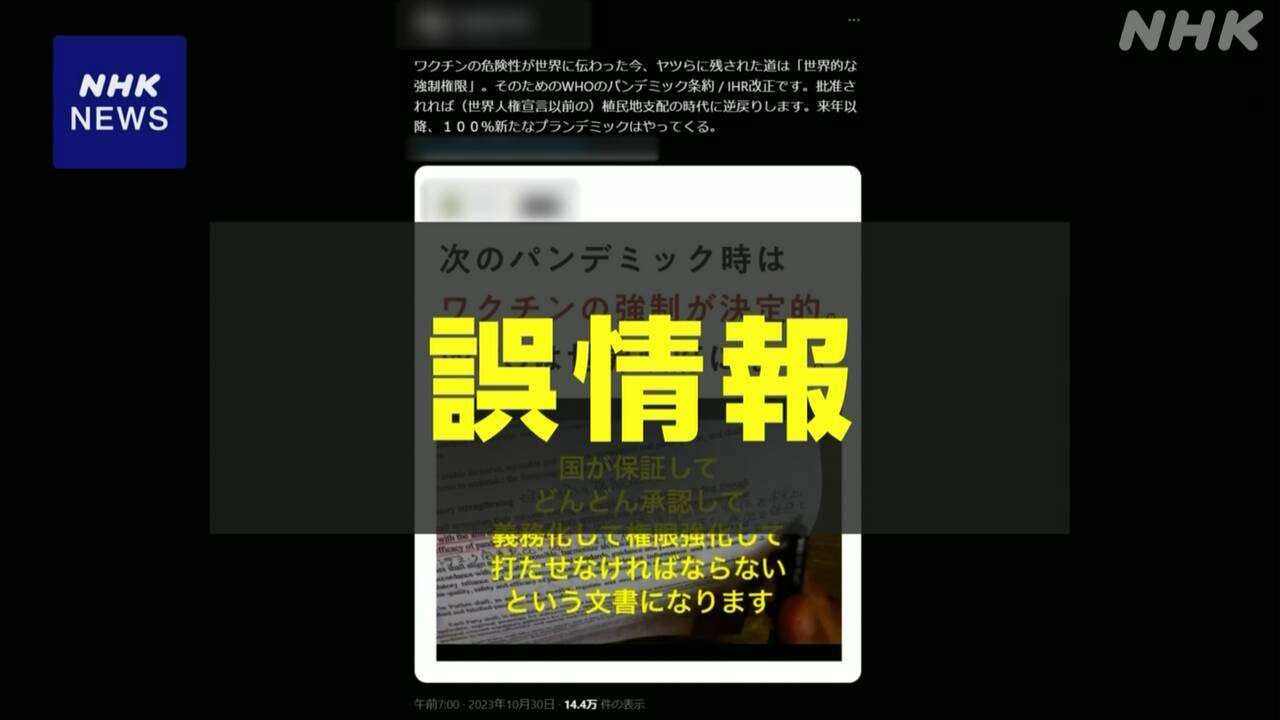 “ワクチンの強制接種進む”などパンデミック条約の誤情報拡散 条約交渉に影響の可能性も  専門家は危機感 | NHK | フェイク対策