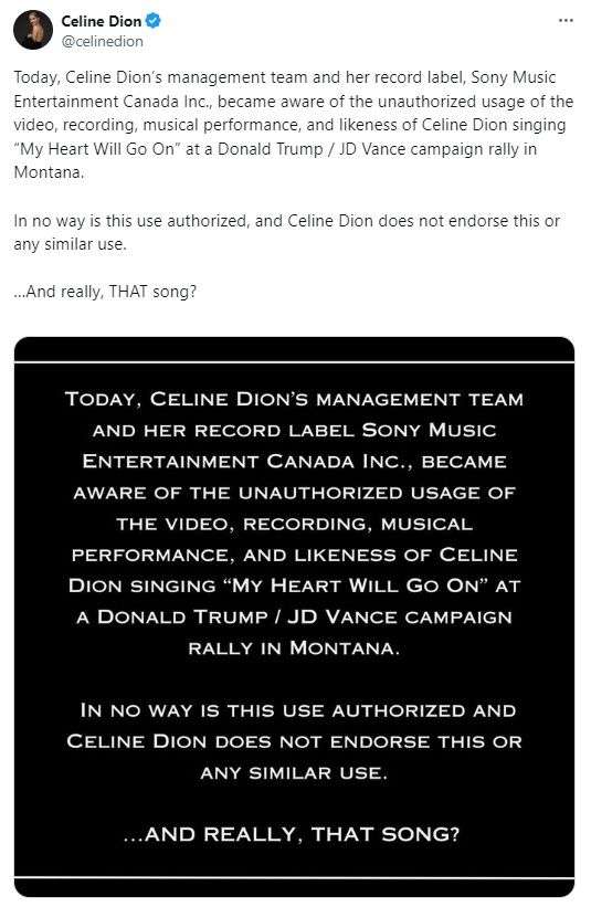 セリーヌ・ディオンさんが抗議　トランプ氏選挙集会で「楽曲や映像などが無断で使用された」（日テレNEWS NNN） - Yahoo!ニュース