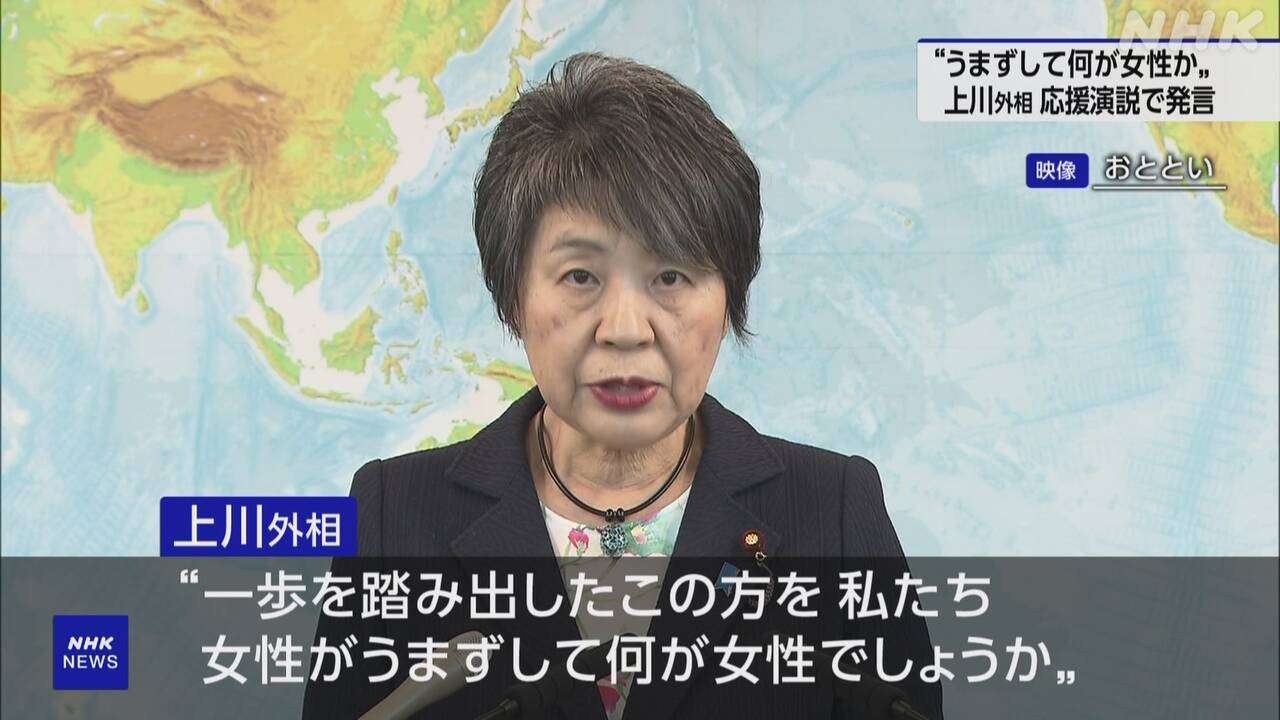 上川陽子外務大臣「うまずして何が女性か」静岡県知事選挙の応援演説で | NHK | 選挙