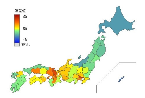 都道府県別大学進学率：女子 - とどラン