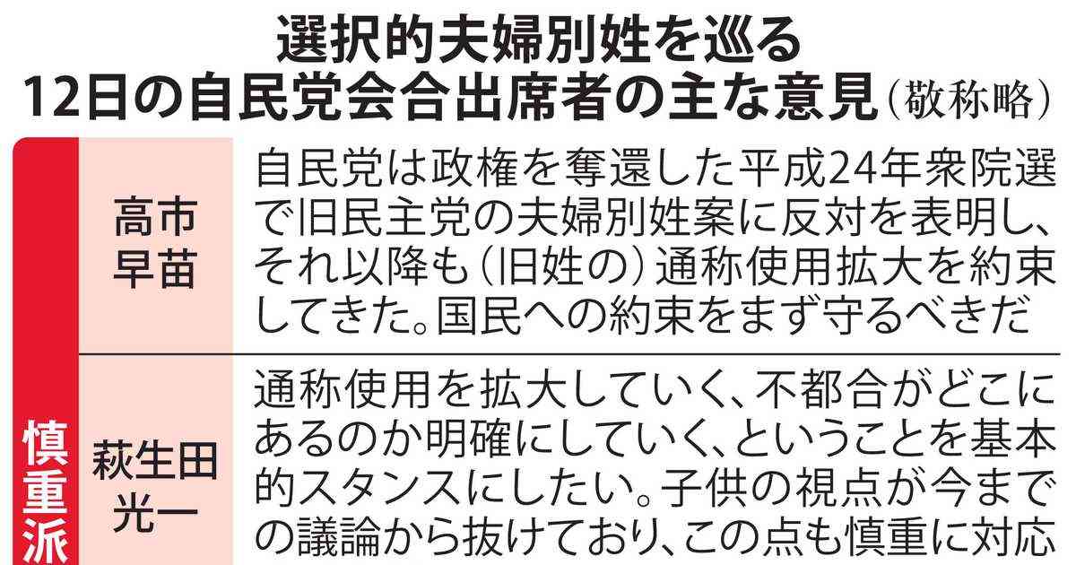 自民、選択的夫婦別姓議論を本格化　期限設けず意見集約へ　賛否割れ、一本化に課題 - 産経ニュース
