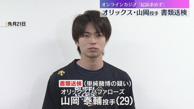「違法と思わず、2年で300万円費やした」オリックス山岡投手書類送検　オンラインカジノで賭博容疑