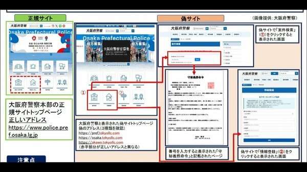 警視庁の偽サイトに続き…大阪府警本部の偽サイトも複数見つかる　巧妙に偽装し口座情報を入力させる新たな詐欺「外国人が関与している可能性もある」