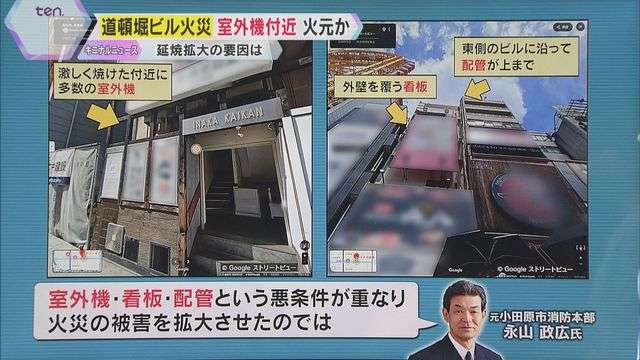 【解説】道頓堀の火災　室外機付近が火元の可能性　専門家「複数の悪条件が重なり被害拡大か」
