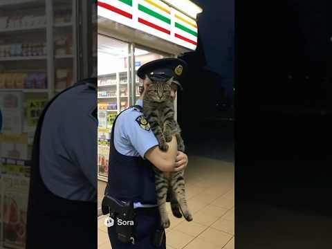 コンビニに居座って連行される猫 #cat #猫#ねこ動画 #ai