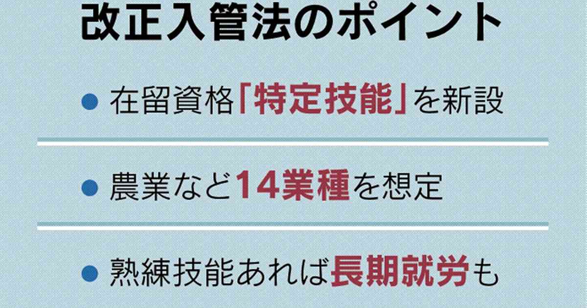 外国人受け入れ5年で最大34万人　改正入管法が成立 - 日本経済新聞