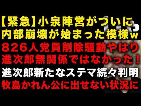 【緊急】小泉陣営で内輪揉め、内部崩壊始まった模様w　826人党員削除やはり進次郎の責任追求に　牧島かれんは公にでれない状況に　進次郎また新たなステマバレる　（TTMつよし