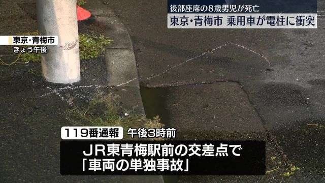 乗用車が電柱に衝突…後部座席の8歳男児が死亡 東京・青梅市(日テレNEWS NNN) - Yahoo!ニュース