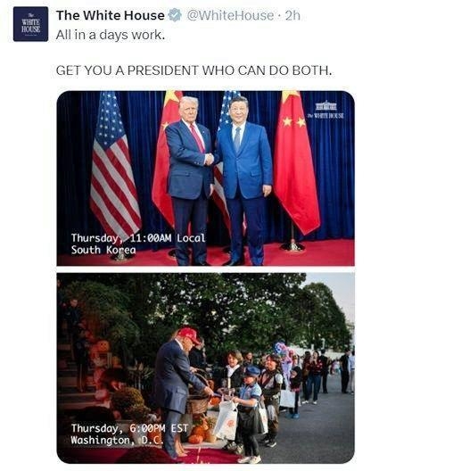 マジ!?本当だったｗ　トランプ大統領、APECから先に帰国した理由→ホワイトハウスのＸにネット爆笑「79歳凄すぎる」「トランプすげえな」　習主席と会談→同じ日に！